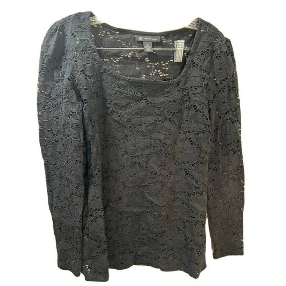I.N.C.‎ Long Sleeve Sheer Lace Scoop-Neck Top Small